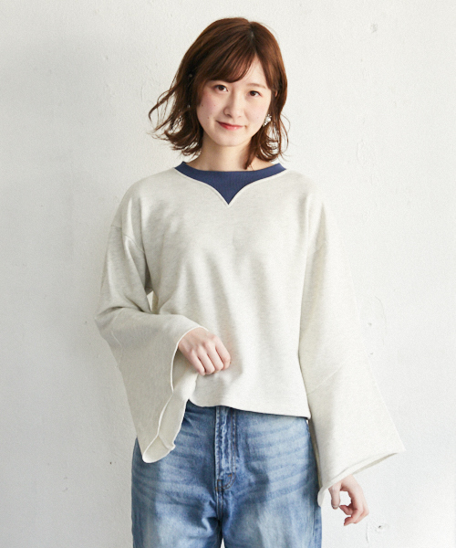 PairPair（ペアペア）の「配色裏毛フレアスリーブプルオーバー（Tシャツ/カットソー・レディース・ライトグレー/ベージュ・FREE）」の7枚目の写真