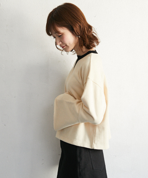 PairPair（ペアペア）の「配色裏毛フレアスリーブプルオーバー（Tシャツ/カットソー・レディース・ライトグレー/ベージュ・FREE）」の14枚目の写真