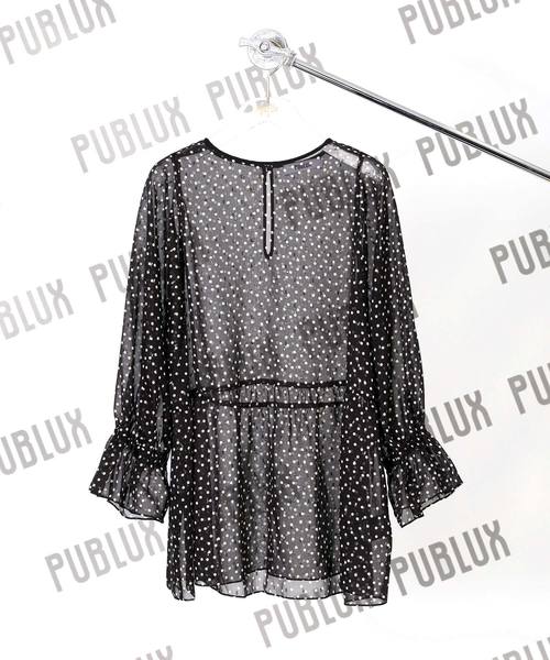 PUBLUX(パブリュクス)の「PUBLUX/パブリュクス DOT JACQUARD BLOUSE/ドットジャガードブラウス(シャツ/ブラウス)」|ブラック