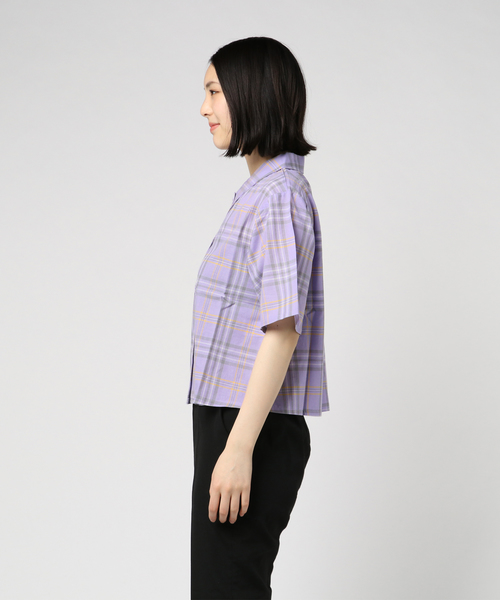 PUNYUS（プニュズ）の「ショート丈チェックシャツ（シャツ/ブラウス・レディース・ライトピンク/サックスブルー/ライトパープル/ライトベージュ・2/3/4/1）」の7枚目の写真