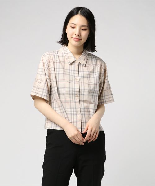 PUNYUS（プニュズ）の「ショート丈チェックシャツ（シャツ/ブラウス・レディース・ライトピンク/サックスブルー/ライトパープル/ライトベージュ・2/3/4/1）」の8枚目の写真