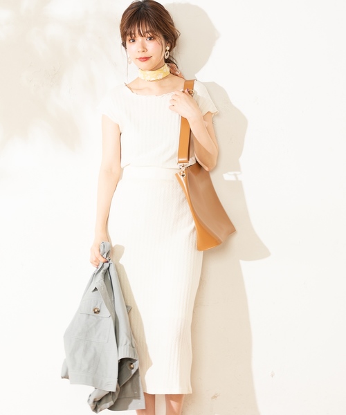 natural couture（ナチュラルクチュール）の「レトロジャガードゆるタイトスカート（スカート・レディース・アイボリー/オレンジ/ベージュ/ブラック・FREE）」の2枚目の写真