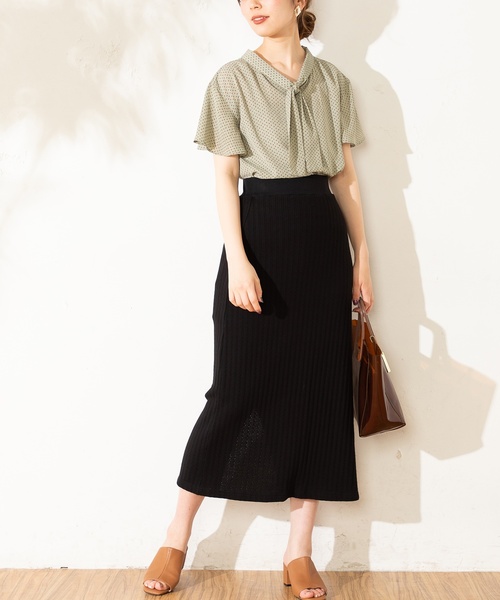 natural couture（ナチュラルクチュール）の「レトロジャガードゆるタイトスカート（スカート・レディース・アイボリー/オレンジ/ベージュ/ブラック・FREE）」の10枚目の写真