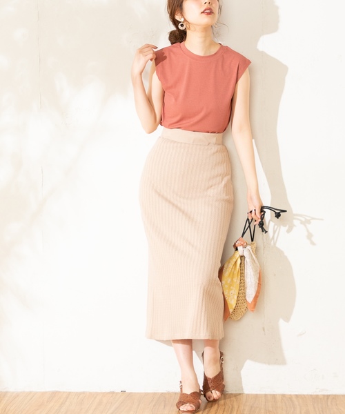 natural couture（ナチュラルクチュール）の「レトロジャガードゆるタイトスカート（スカート・レディース・アイボリー/オレンジ/ベージュ/ブラック・FREE）」の12枚目の写真