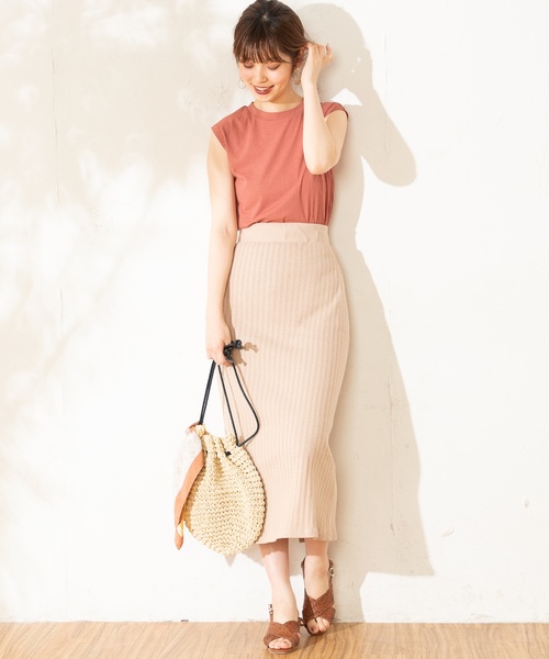 natural couture（ナチュラルクチュール）の「レトロジャガードゆるタイトスカート（スカート・レディース・アイボリー/オレンジ/ベージュ/ブラック・FREE）」の13枚目の写真