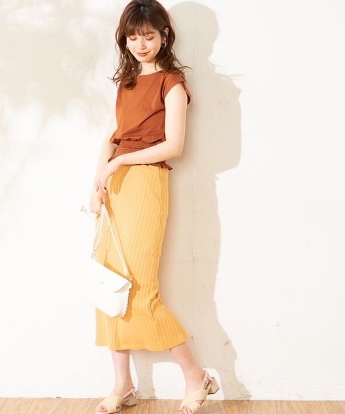 natural couture（ナチュラルクチュール）の「レトロジャガードゆるタイトスカート（スカート・レディース・アイボリー/オレンジ/ベージュ/ブラック・FREE）」の14枚目の写真