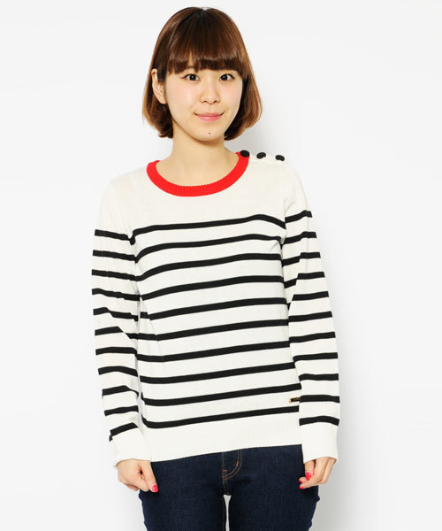 X-girl(エックスガール)の「BASIC KNIT TOP(ニット/セーター・レディース・ホワイト/ブラック/アッシュグレー/ネイビー・1/2)」の2枚目の写真
