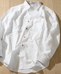 【a】ライトオックス カラーボタン ワンポイント刺繍レギュラーカラーシャツ