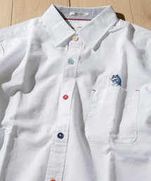 【a】ライトオックス カラーボタン ワンポイント刺繍レギュラーカラーシャツ