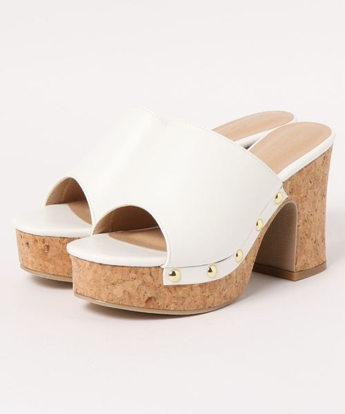 SUNNY ROOM（サニールーム）の「【厚底】甲深コルクハイヒールサンダル【ミュール】8580（サンダル・レディース・ホワイト/ブラック/ベージュ/パイソン・M/L/LL/S）」の2枚目の写真