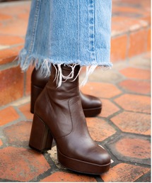 R&E | 【20AW新作】【R&E】スクエアトゥ太ヒールショートブーツ(ブーツ)