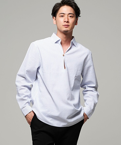 SILVER BULLET(シルバーバレット)の「『CavariA/キャバリア』パナマ長袖カプリシャツ(シャツ/ブラウス・メンズ・ブラック系その他/ベージュ系その他/ミント/ホワイト/ネイビー/ブルー系その他/ホワイト系その他/ピンク/ベージュ/ブラック/ブルー・M/L/XL)」の3枚目の写真