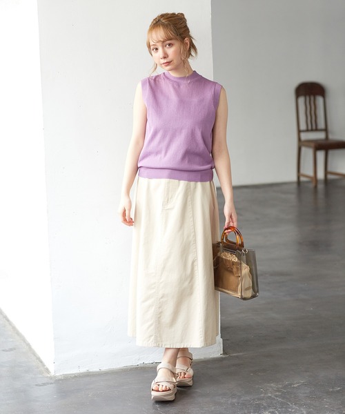 Honeys（ハニーズ）の「インナー付ノースリニット（ニット/セーター・レディース・パープル/ブラック/グリーン/ベージュ/アイボリー・L/S/M）」の21枚目の写真