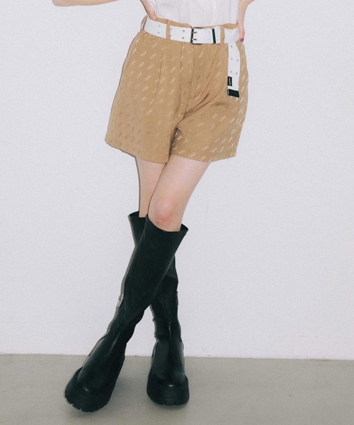 X-girl（エックスガール）の「MILLS LOGO JACQUARD SHORT PANTS（その他パンツ・レディース・ベージュ/ライトグリーン/ブラック・S/M/XS）」の3枚目の写真