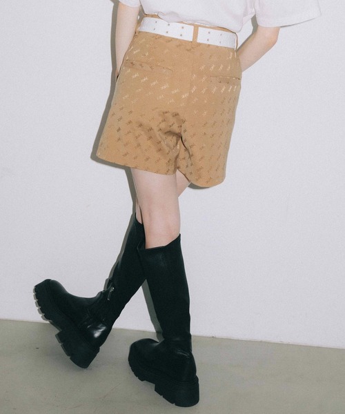 X-girl（エックスガール）の「MILLS LOGO JACQUARD SHORT PANTS（その他パンツ・レディース・ベージュ/ライトグリーン/ブラック・S/M/XS）」の4枚目の写真