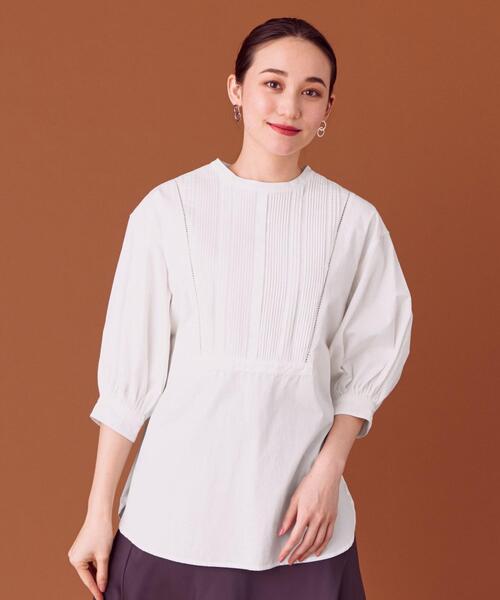 closet story(クローゼットストーリー)の「<closet story>□PO ピンタック チュニック ブラウス -手洗い可能-(シャツ/ブラウス・レディース・ホワイト/ブラック・FREE)」の1枚目の写真