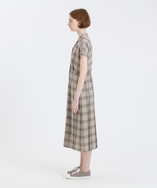 美品　マッキントッシュフィロソフィー　シャツワンピース　チェック　ブラウン　34 MACKINTOSH PHILOSOPHY（ﾏｯｷﾝﾄｯｼｭ ﾌｨﾛｿﾌｨｰ）の「オープンカラー