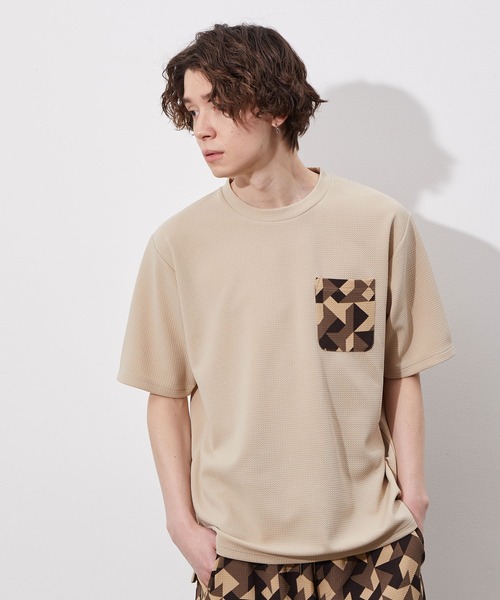 JUNRED（ジュンレッド）の「ウェーブワッフルプリントポケットT（Tシャツ/カットソー・メンズ・ホワイト/グレー/ブラック/ブルー系その他/ベージュ・M/L/LL）」の5枚目の写真