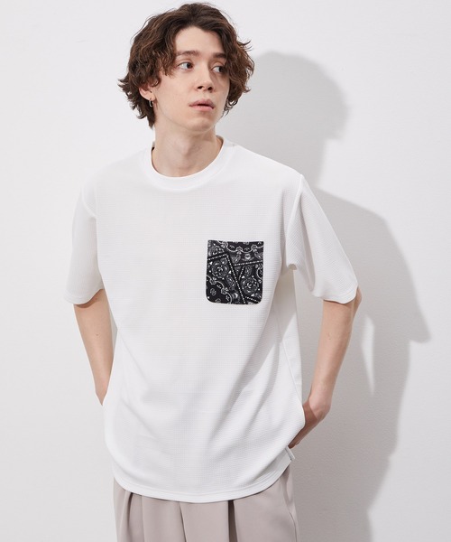 JUNRED（ジュンレッド）の「ウェーブワッフルプリントポケットT（Tシャツ/カットソー・メンズ・ホワイト/グレー/ブラック/ブルー系その他/ベージュ・M/L/LL）」の2枚目の写真