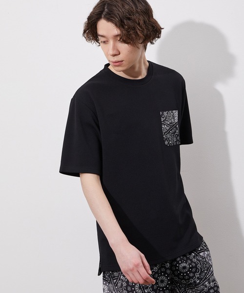 JUNRED（ジュンレッド）の「ウェーブワッフルプリントポケットT（Tシャツ/カットソー・メンズ・ホワイト/グレー/ブラック/ブルー系その他/ベージュ・M/L/LL）」の3枚目の写真