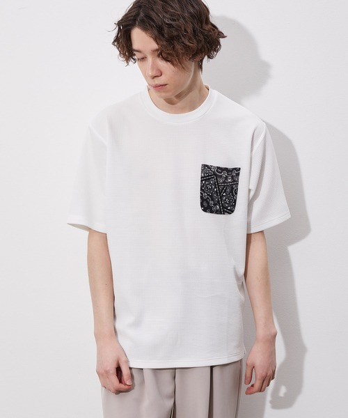 JUNRED（ジュンレッド）の「ウェーブワッフルプリントポケットT（Tシャツ/カットソー・メンズ・ホワイト/グレー/ブラック/ブルー系その他/ベージュ・M/L/LL）」の8枚目の写真