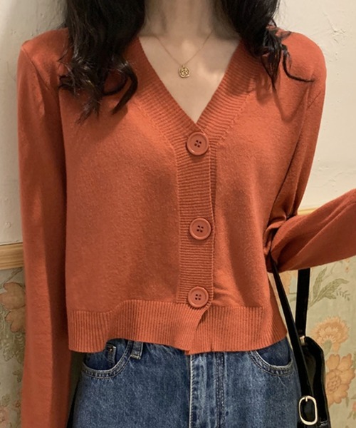 Girly Doll(ガーリードール)の「BIGボタンショートカーディガン(カーディガン/ボレロ・レディース・テラコッタ/オレンジ/グリーン/ホワイト/ブラック/パープル/ベージュ/グレー/ブルー/イエロー・FREE)」の5枚目の写真