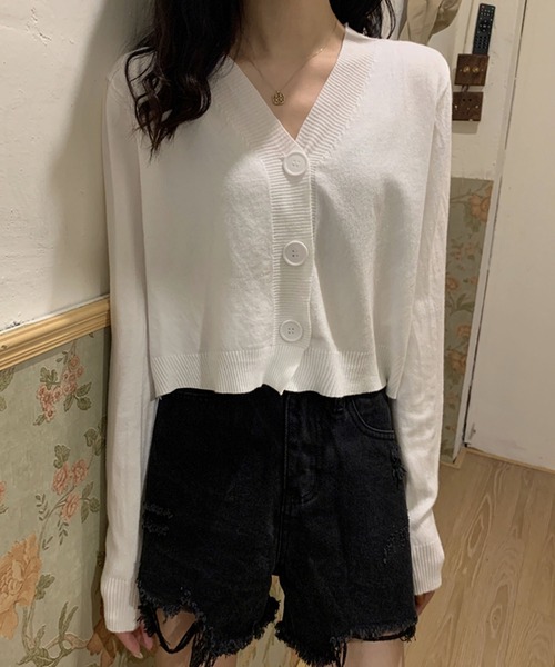 Girly Doll(ガーリードール)の「BIGボタンショートカーディガン(カーディガン/ボレロ・レディース・テラコッタ/オレンジ/グリーン/ホワイト/ブラック/パープル/ベージュ/グレー/ブルー/イエロー・FREE)」の20枚目の写真