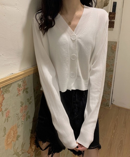 Girly Doll(ガーリードール)の「BIGボタンショートカーディガン(カーディガン/ボレロ・レディース・テラコッタ/オレンジ/グリーン/ホワイト/ブラック/パープル/ベージュ/グレー/ブルー/イエロー・FREE)」の11枚目の写真