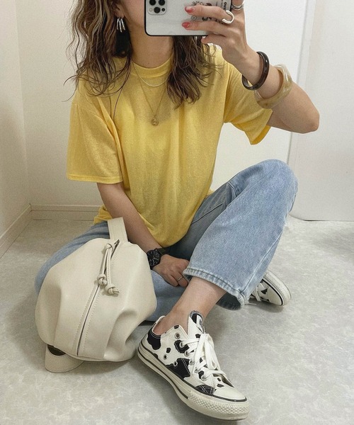 HWG_5（エイチダブルゴー）の「シアークルーネックカットソー（Tシャツ/カットソー・レディース・ホワイト/ブラック/カーキ/イエロー/オレンジ/ベージュ・FREE）」の6枚目の写真