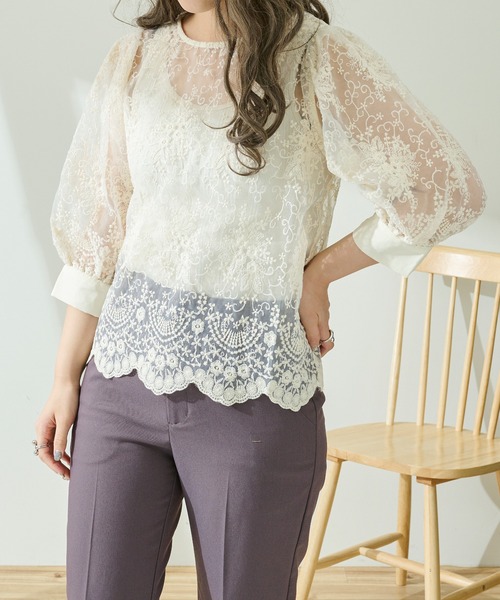 Ambre Neige（アンブルネージュ）の「【前後２WAY】オーガンジーシアーブラウス／WEB/EC限定商品（シャツ/ブラウス・レディース・ホワイト系1/ホワイト系2/アイボリー系1/アイボリー系2・FREE）」の21枚目の写真