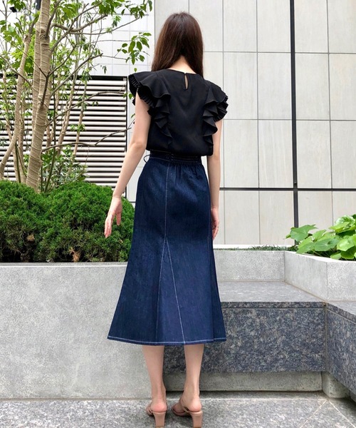 31 Sons de mode（トランテアン　ソン　ドゥ　モード）の「合皮ベルト付きデニムスカート（スカート・レディース・ピンク/インディゴブルー・38/36）」の12枚目の写真