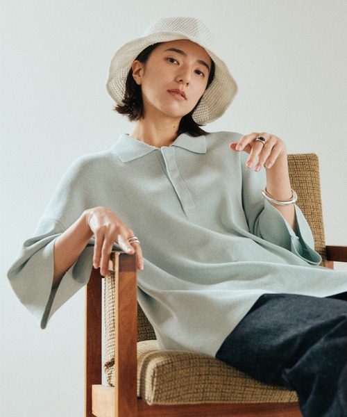 WYM LIDNM（ウィム バイ リドム）の「WIDE LOOSE RELAX KNIT POLO -Instagram Ex.-（ポロシャツ・メンズ・ブラック/ホワイト系/グリーン系・S/M/L）」の3枚目の写真