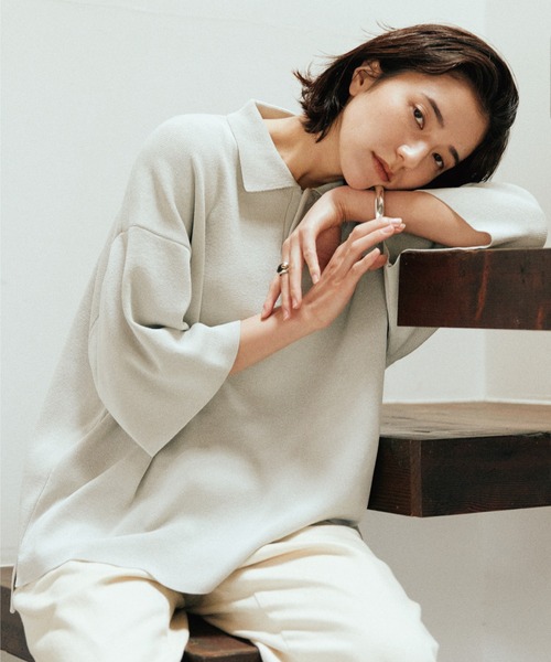 WYM LIDNM（ウィム バイ リドム）の「WIDE LOOSE RELAX KNIT POLO -Instagram Ex.-（ポロシャツ・メンズ・ブラック/ホワイト系/グリーン系・S/M/L）」の18枚目の写真