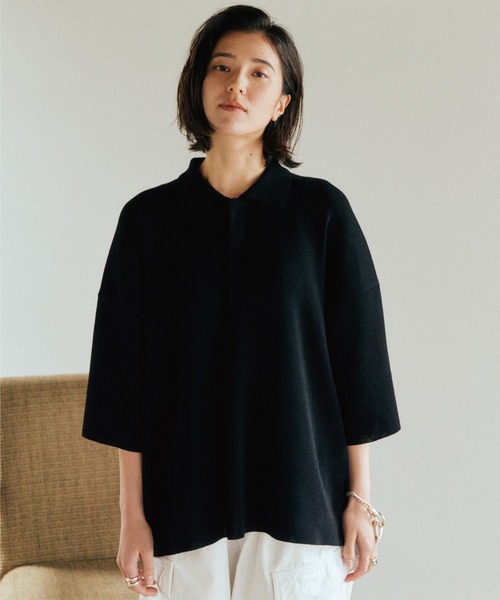 WYM LIDNM（ウィム バイ リドム）の「WIDE LOOSE RELAX KNIT POLO -Instagram Ex.-（ポロシャツ・メンズ・ブラック/ホワイト系/グリーン系・S/M/L）」の8枚目の写真