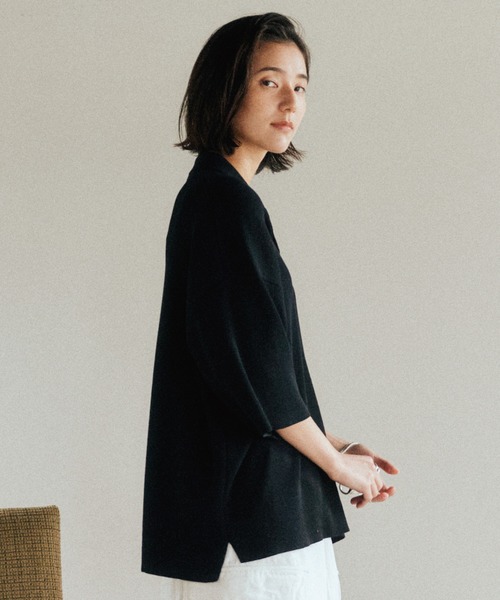 WYM LIDNM（ウィム バイ リドム）の「WIDE LOOSE RELAX KNIT POLO -Instagram Ex.-（ポロシャツ・メンズ・ブラック/ホワイト系/グリーン系・S/M/L）」の9枚目の写真