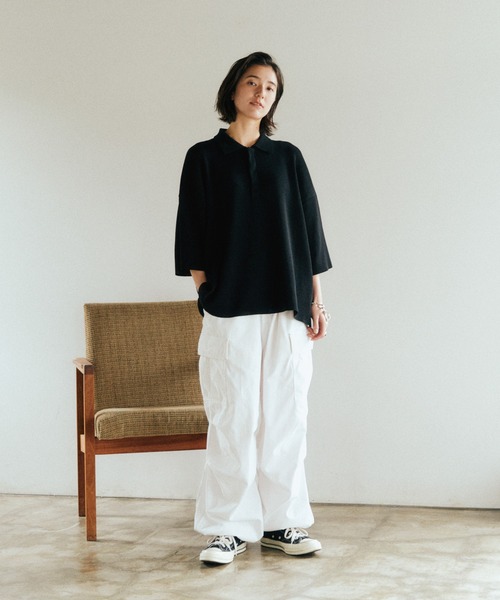 WYM LIDNM（ウィム バイ リドム）の「WIDE LOOSE RELAX KNIT POLO -Instagram Ex.-（ポロシャツ・メンズ・ブラック/ホワイト系/グリーン系・S/M/L）」の11枚目の写真
