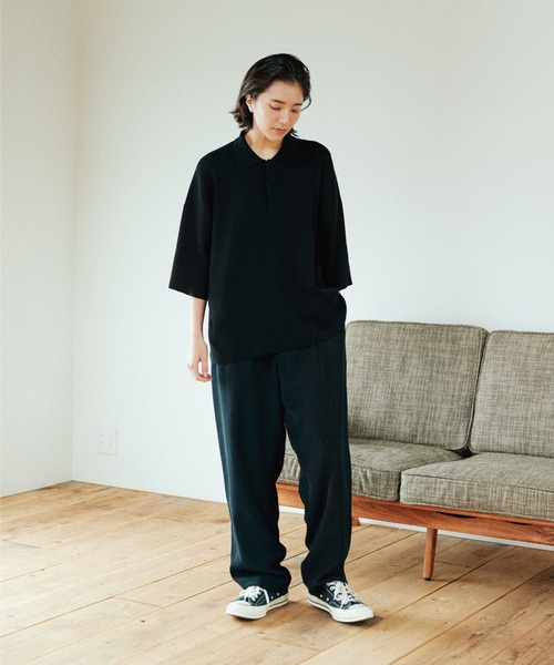 WYM LIDNM（ウィム バイ リドム）の「WIDE LOOSE RELAX KNIT POLO -Instagram Ex.-（ポロシャツ・メンズ・ブラック/ホワイト系/グリーン系・S/M/L）」の14枚目の写真