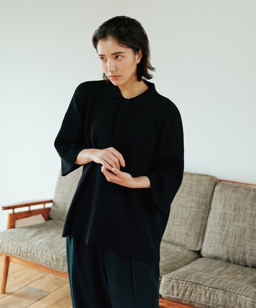 WYM LIDNM（ウィム バイ リドム）の「WIDE LOOSE RELAX KNIT POLO -Instagram Ex.-（ポロシャツ・メンズ・ブラック/ホワイト系/グリーン系・S/M/L）」の15枚目の写真
