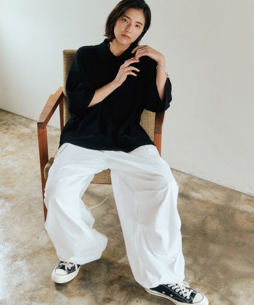 WYM LIDNM（ウィム バイ リドム）の「WIDE LOOSE RELAX KNIT POLO -Instagram Ex.-（ポロシャツ・メンズ・ブラック/ホワイト系/グリーン系・S/M/L）」の16枚目の写真