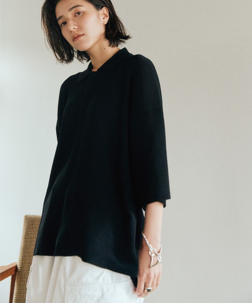 WYM LIDNM（ウィム バイ リドム）の「WIDE LOOSE RELAX KNIT POLO -Instagram Ex.-（ポロシャツ・メンズ・ブラック/ホワイト系/グリーン系・S/M/L）」の17枚目の写真