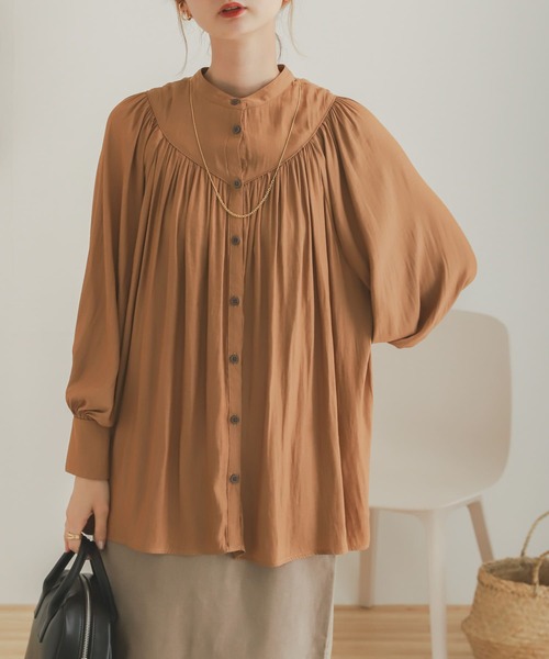 SENSE OF PLACE by URBAN RESEARCH（センスオブプレイスバイアーバンリサーチ）の「2WAYギャザーブラウス（シャツ/ブラウス・レディース・アイボリー/オレンジ/キャメル/ブラック・ONE）」の4枚目の写真