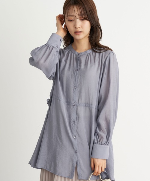 earth music&ecology（アースミュージックアンドエコロジー）の「ウエストドロストシアーチュニック ＊（シャツ/ブラウス・レディース・ブラック/ベージュ/ラベンダー・FREE）」の3枚目の写真