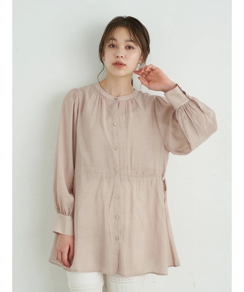 earth music&ecology（アースミュージックアンドエコロジー）の「ウエストドロストシアーチュニック ＊（シャツ/ブラウス・レディース・ブラック/ベージュ/ラベンダー・FREE）」の4枚目の写真