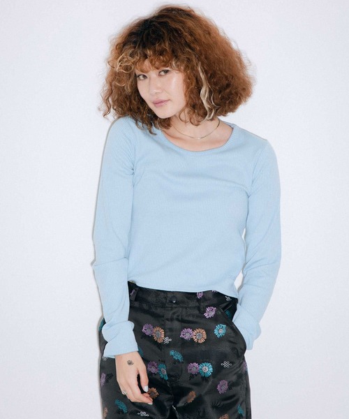 X-girl（エックスガール）の「2-PACK BASIC TOP（Tシャツ/カットソー・レディース・ライトブルー/マルチ・S/M/XS）」の9枚目の写真