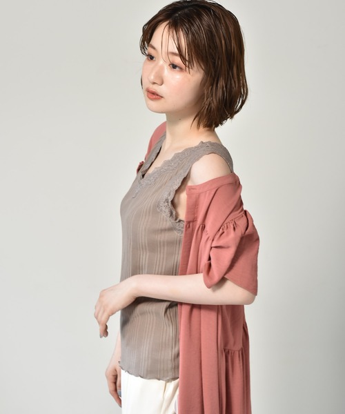 RETRO GIRL（レトロガール）の「２WAYレースタンク（タンクトップ・レディース・オフホワイト/ブラック/ライトグレー/ライトブラウン・FREE）」の8枚目の写真