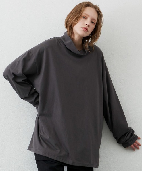 AIVER(アイバー)の「AIVER 16/-ウォッシュ天竺ルーズハイネックロンT(Tシャツ/カットソー・メンズ・ライトグレー/ホワイト/チャコールグレー/ブラック・MEDIUM/LARGE)」の3枚目の写真