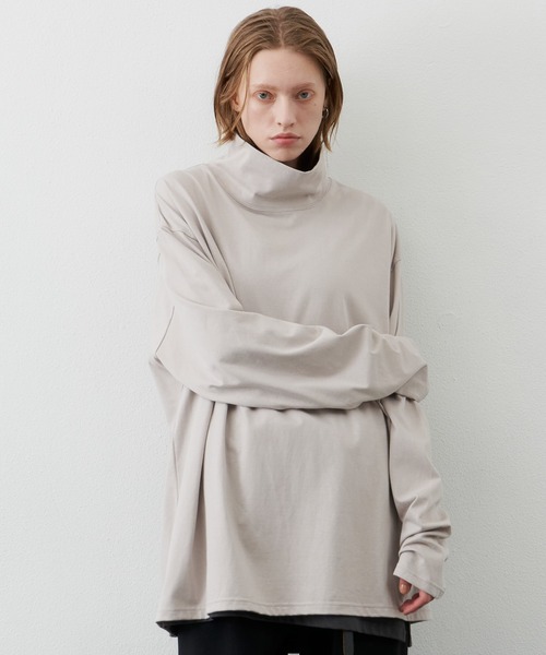 AIVER(アイバー)の「AIVER 16/-ウォッシュ天竺ルーズハイネックロンT(Tシャツ/カットソー・メンズ・ライトグレー/ホワイト/チャコールグレー/ブラック・MEDIUM/LARGE)」の4枚目の写真