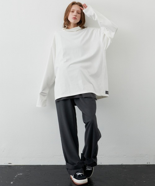 AIVER(アイバー)の「AIVER 16/-ウォッシュ天竺ルーズハイネックロンT(Tシャツ/カットソー・メンズ・ライトグレー/ホワイト/チャコールグレー/ブラック・MEDIUM/LARGE)」の14枚目の写真