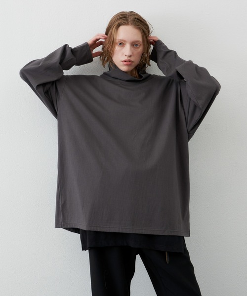 AIVER(アイバー)の「AIVER 16/-ウォッシュ天竺ルーズハイネックロンT(Tシャツ/カットソー・メンズ・ライトグレー/ホワイト/チャコールグレー/ブラック・MEDIUM/LARGE)」の8枚目の写真