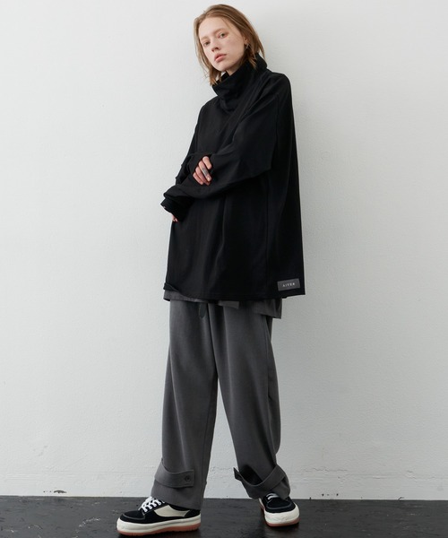 AIVER(アイバー)の「AIVER 16/-ウォッシュ天竺ルーズハイネックロンT(Tシャツ/カットソー・メンズ・ライトグレー/ホワイト/チャコールグレー/ブラック・MEDIUM/LARGE)」の5枚目の写真